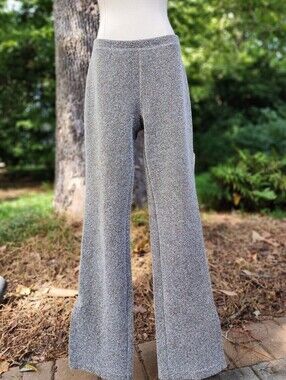 Express Taupe Tweed Knit Kick Flare Pants With Gold Thread S